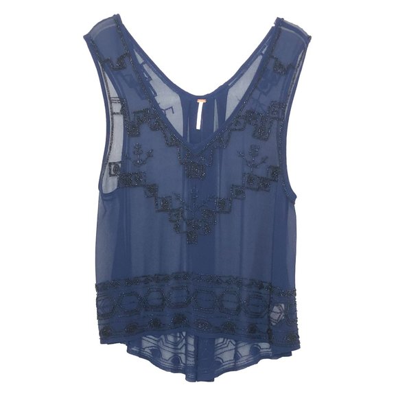 Free People Sheer Beaded Run With It Cropped Top - Picture 2 of 9